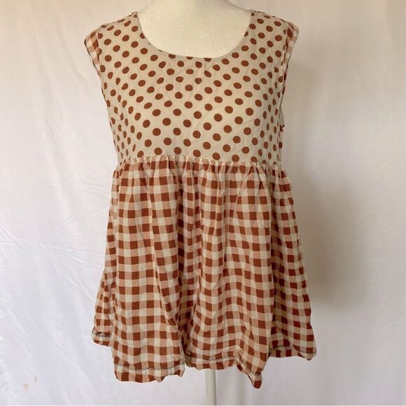 Matilda Jane Women's M Medium Cap Sleeve Polka Dot Check Collegiate Top - Picture 4 of 9